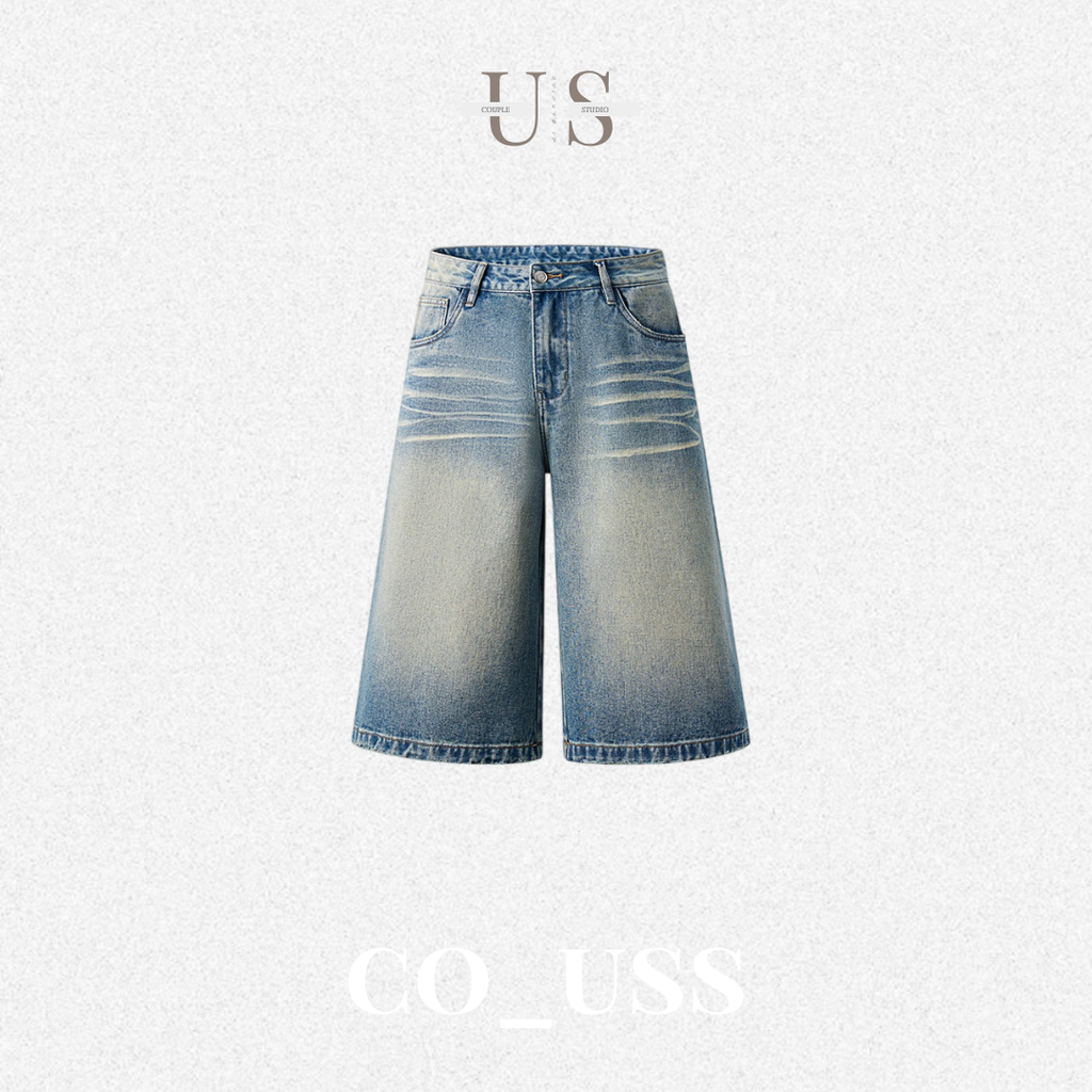 P0196 American retro washed frayed cropped cleanfit jeans