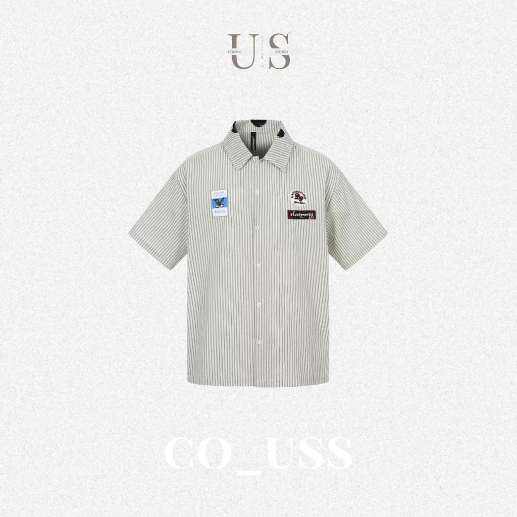 S0450 American retro striped short-sleeved shirt
