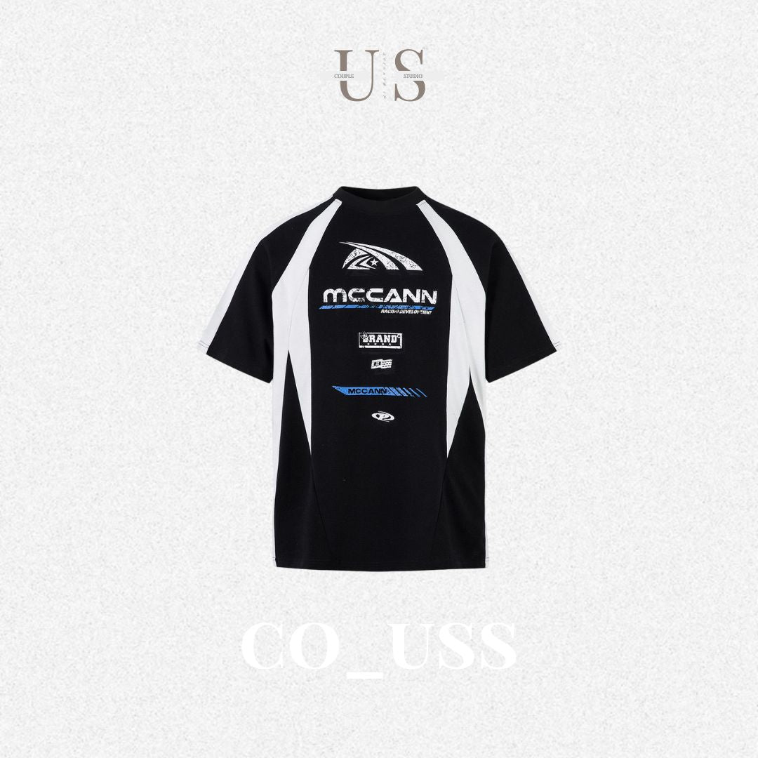 S0333 American retro high street fashion brand colorblock short-sleeved T-shirts