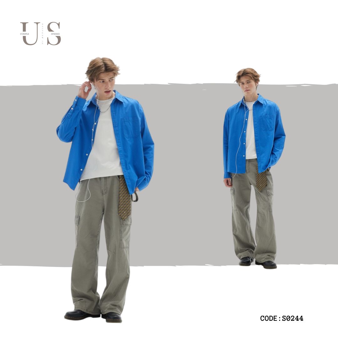 S0244 Japanese cityboy retro solid color loose long-sleeved shirt