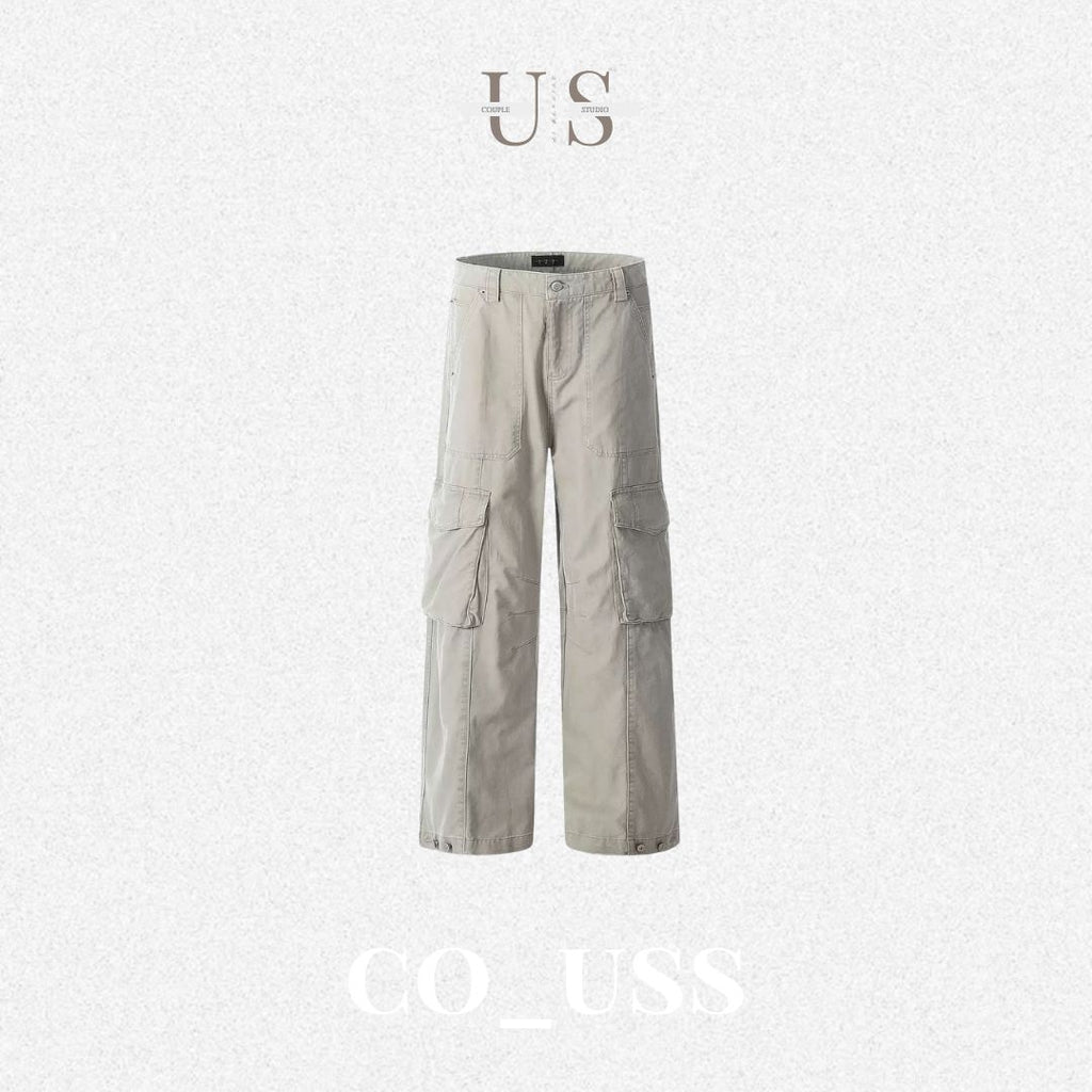 P0181 American Retro Washed Multi-Flap Pocket Pants Straight Cargo Pants