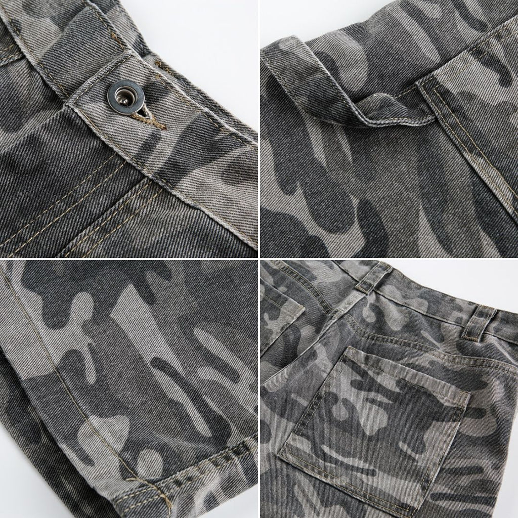 P0143 American street fashion brand loose washed camouflage shorts men's mid-length pants