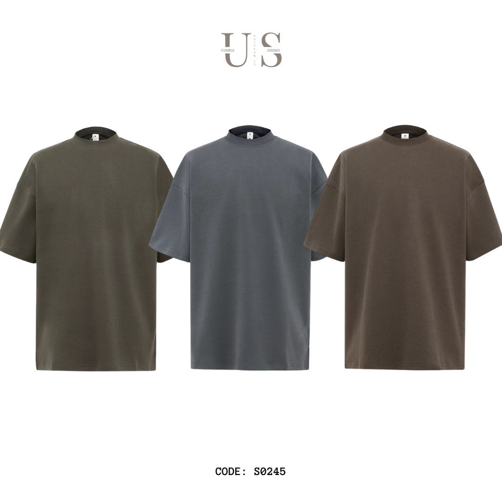 S0245 300G Korean Style Turtleneck Pure Cotton Loose Solid Color T-Shirt