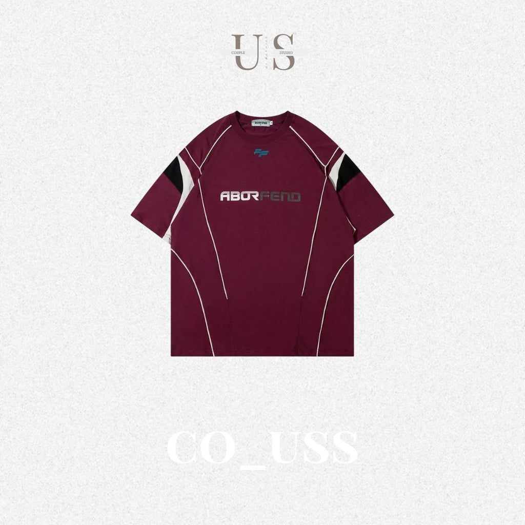 S0389 American-style patchwork functional loose-fitting jersey T-shirt