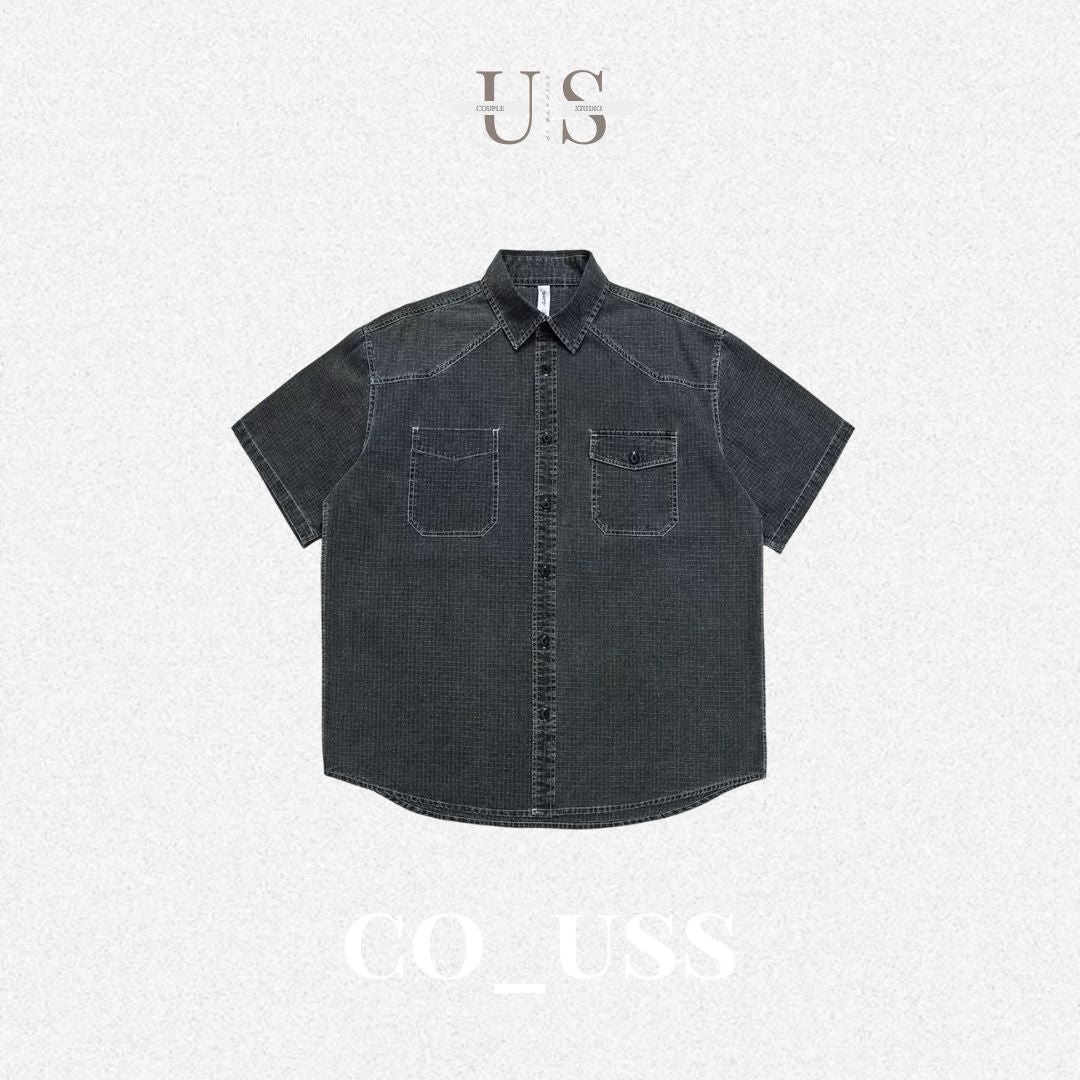 S0414 Americana Style Fermented Wash Multi-Pocket Short-Sleeve Work Shirt