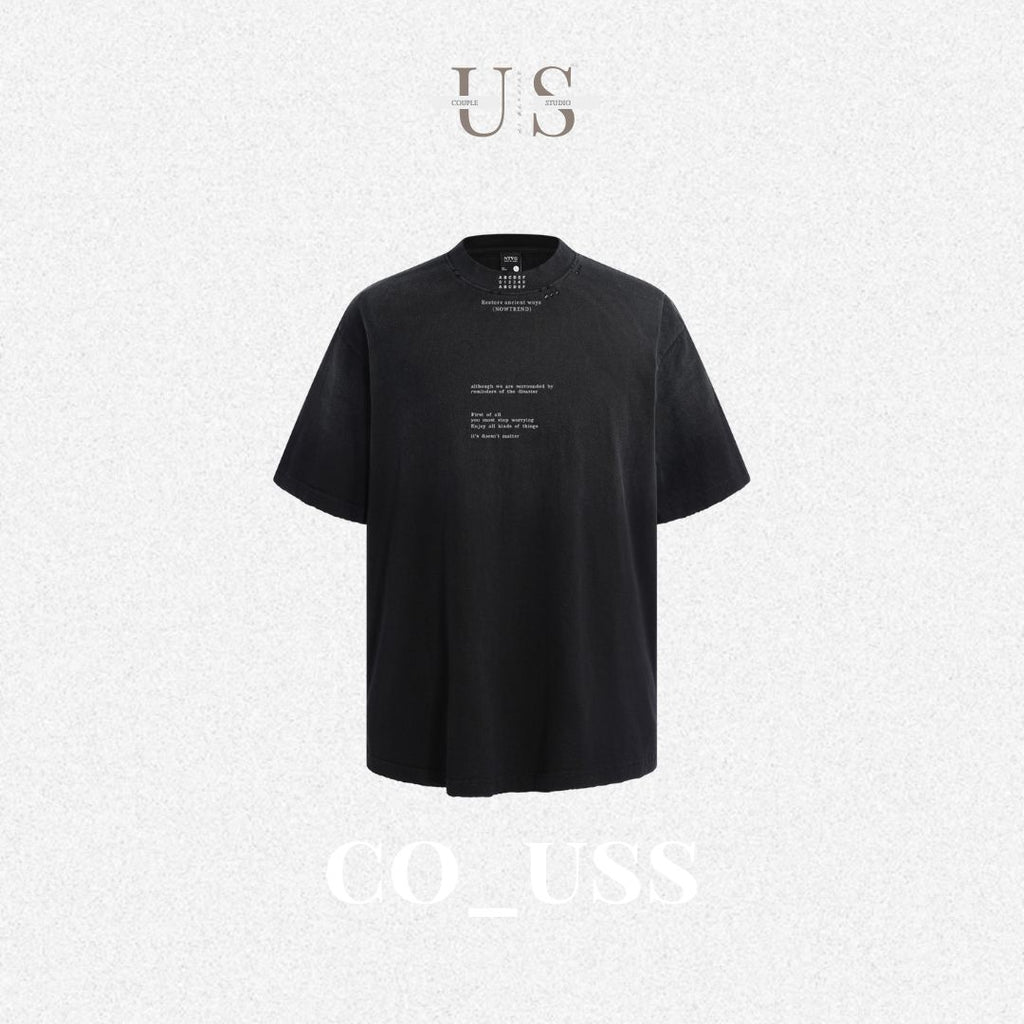 S0335 American style high-grade gradient color letter destruction short-sleeved T-shirt