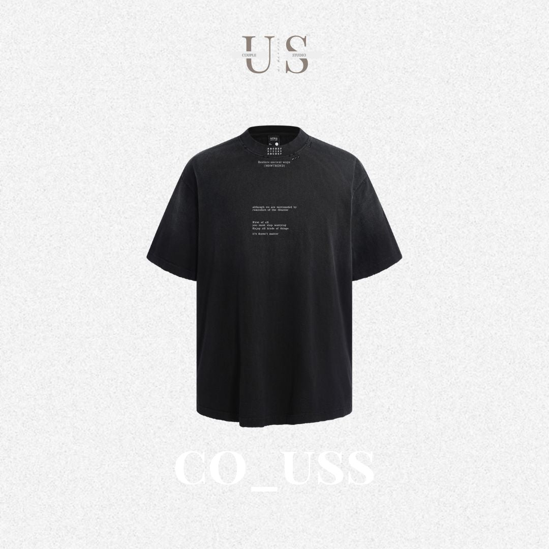 S0335 American style high-grade gradient color letter destruction short-sleeved T-shirt