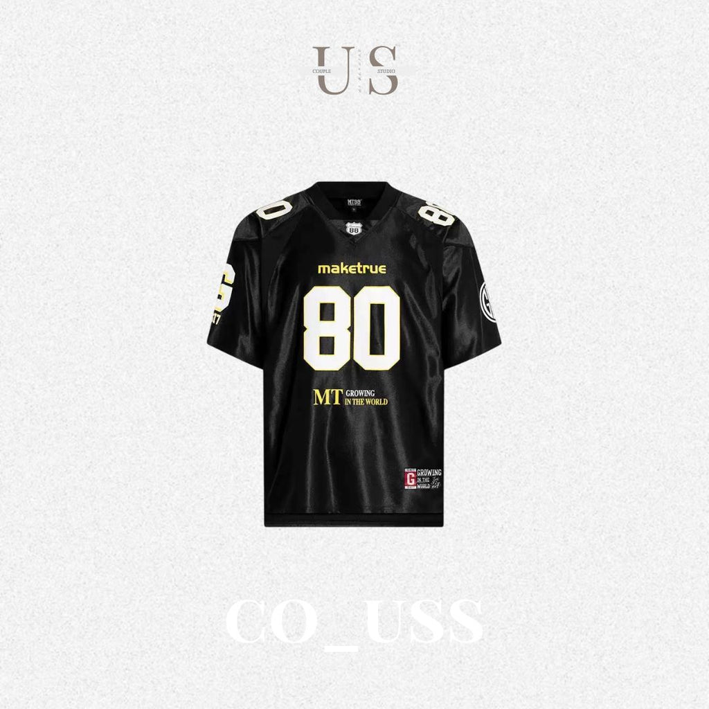 S0433 American-style loose-fitting quick-drying number 80 printed V-neck short-sleeved Jersey T-shirt