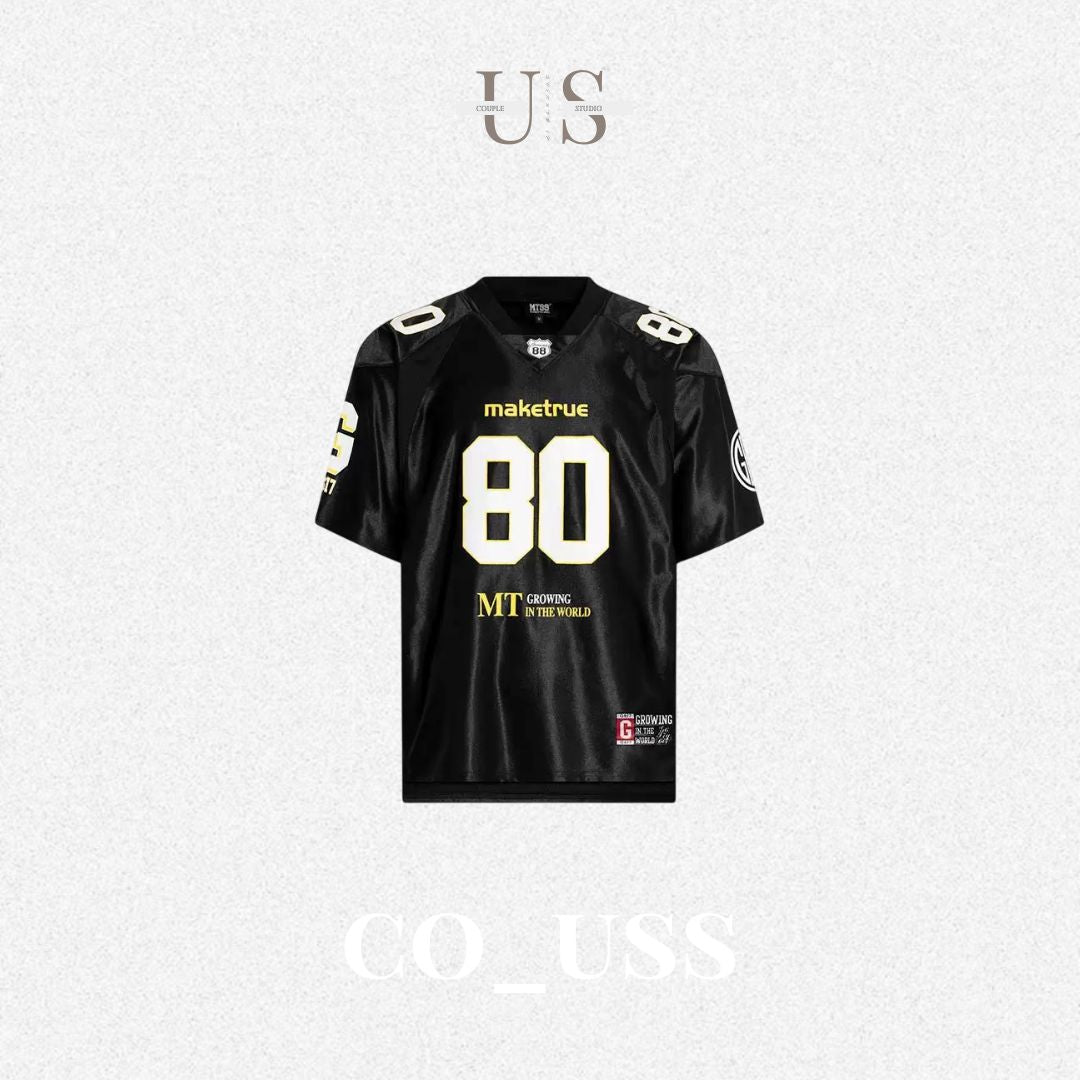 S0433 American-style loose-fitting quick-drying number 80 printed V-neck short-sleeved Jersey T-shirt