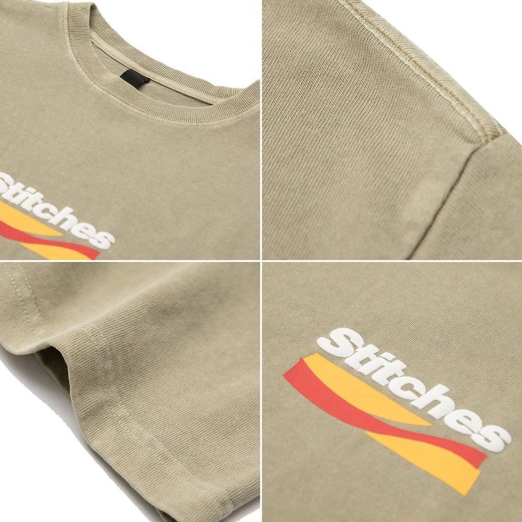 S0217 Japanese retro 320g heavy foam color printed washed round neck T-shirt