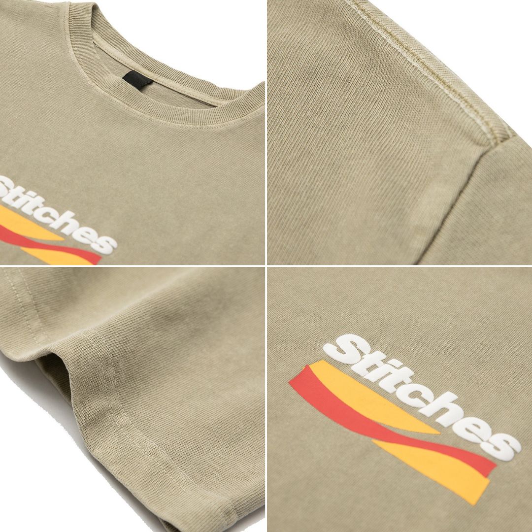 S0217 Japanese retro 320g heavy foam color printed washed round neck T-shirt