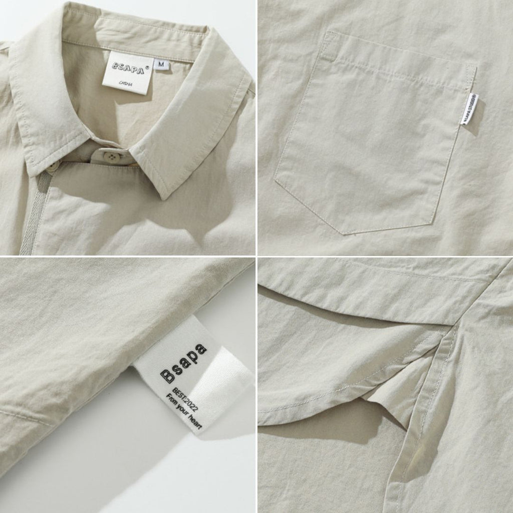 S0252 Japanese City Boy Retro Ethnic Style Plate Button Fake Two-Piece Cargo Short-sleeved Shirt