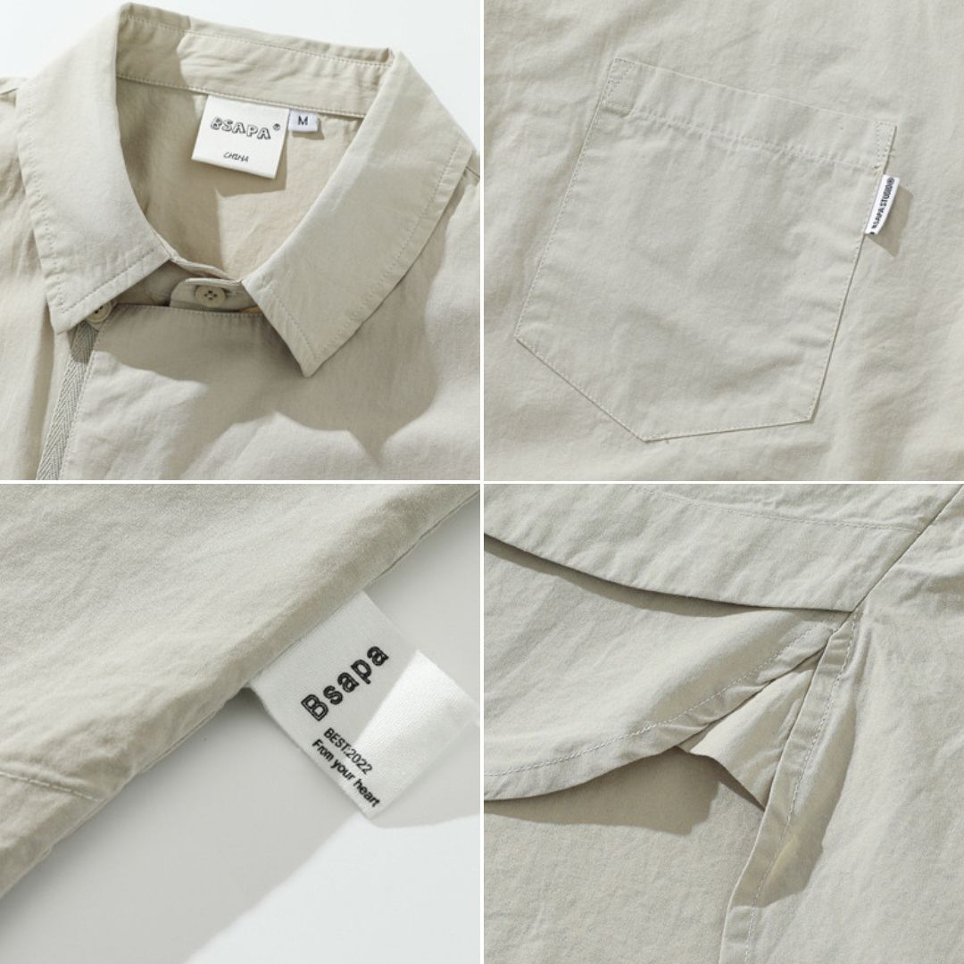 S0252 Japanese City Boy Retro Ethnic Style Plate Button Fake Two-Piece Cargo Short-sleeved Shirt