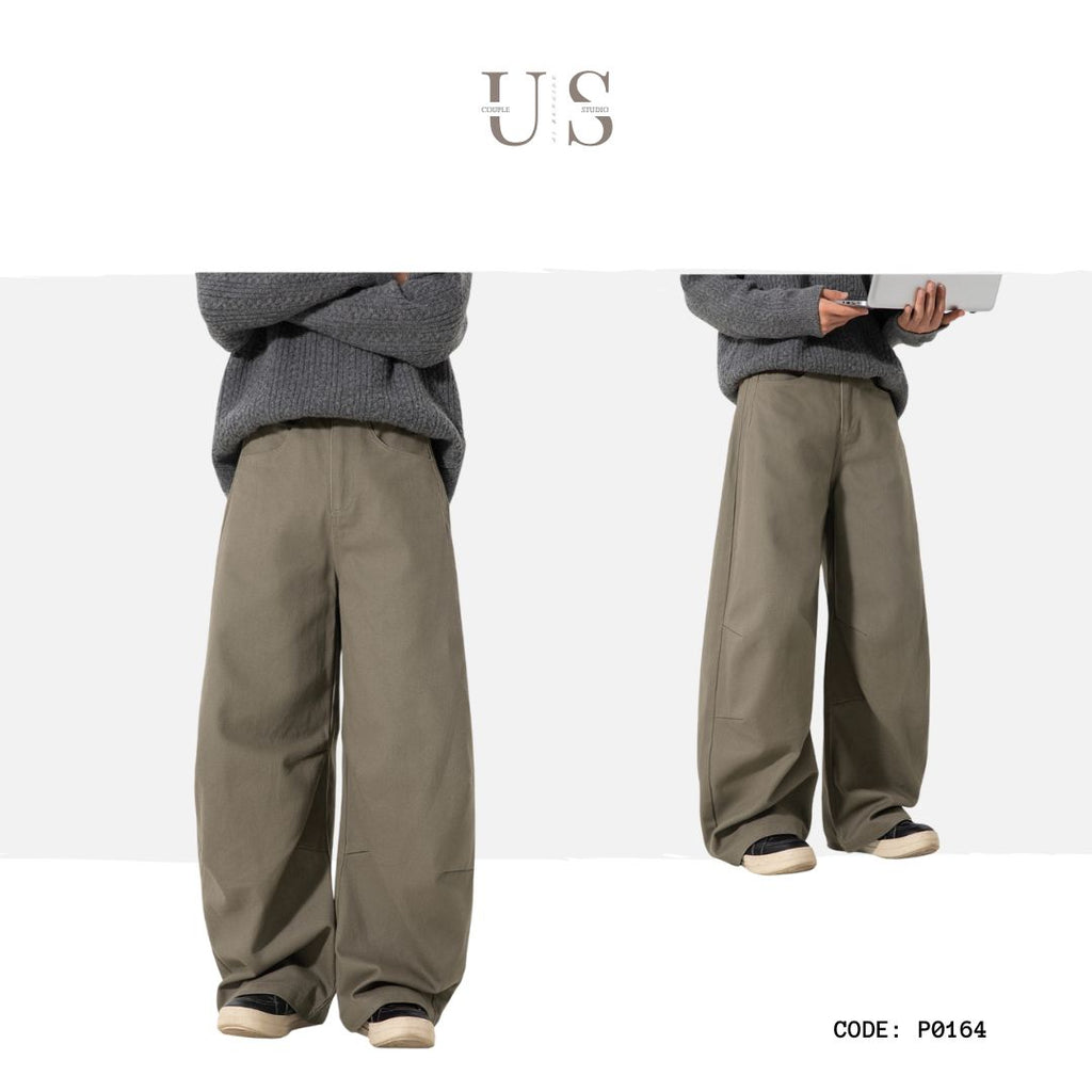 P0164 American retro pleated structure machete new style silhouette trendy casual pants loose straight long pants