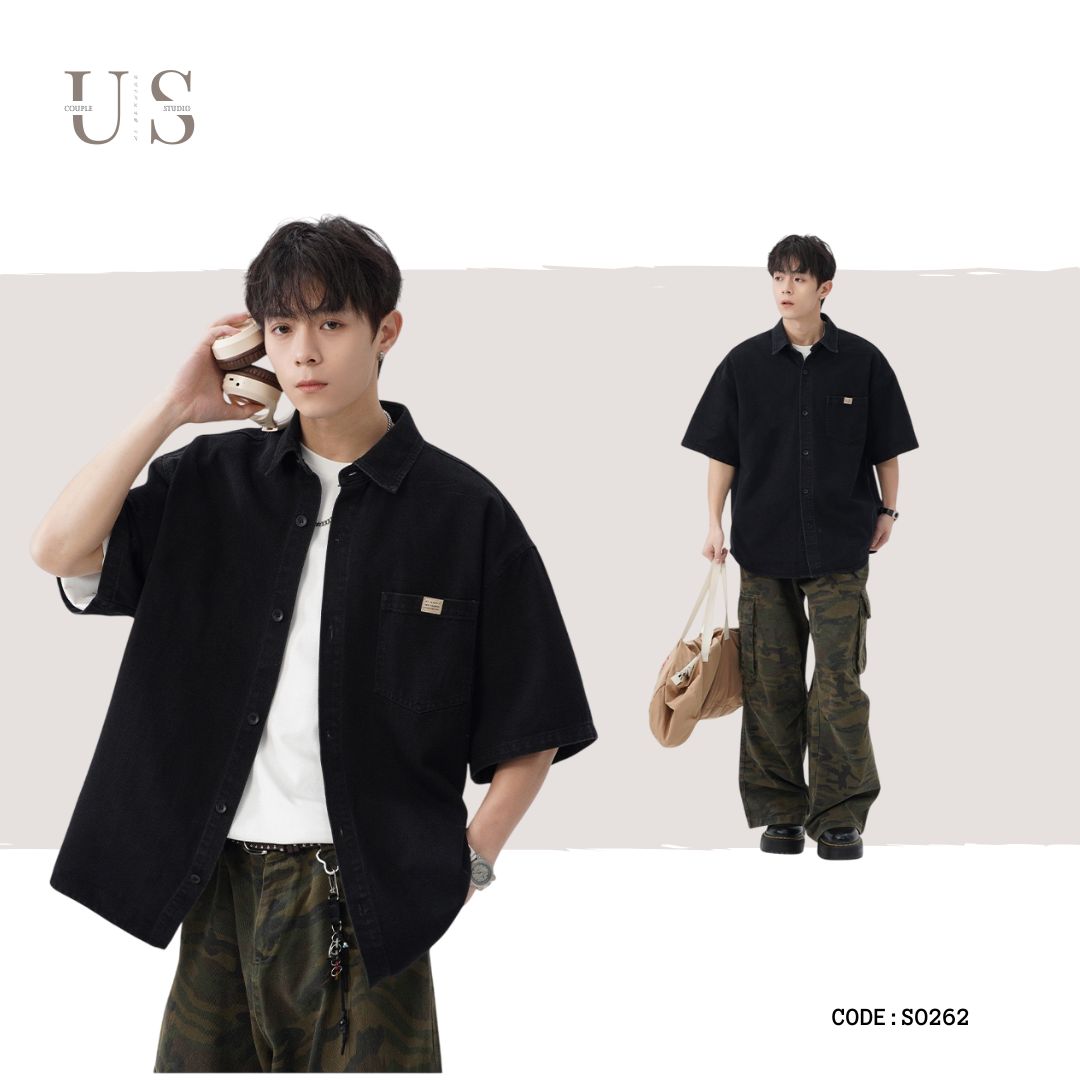 S0262 American aged washed denim short-sleeved shirt