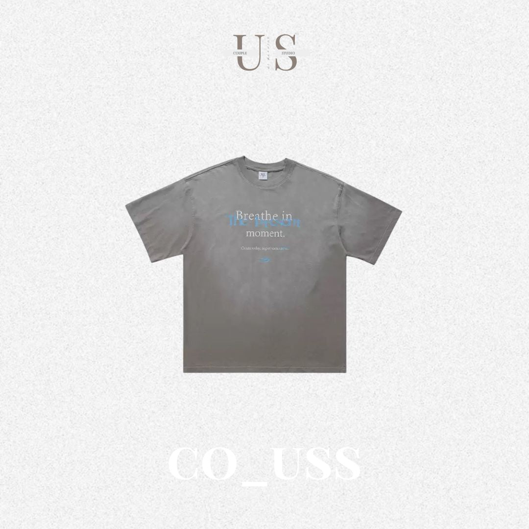 S0415 American-style distressed washed slogan print short-sleeved T-shirt