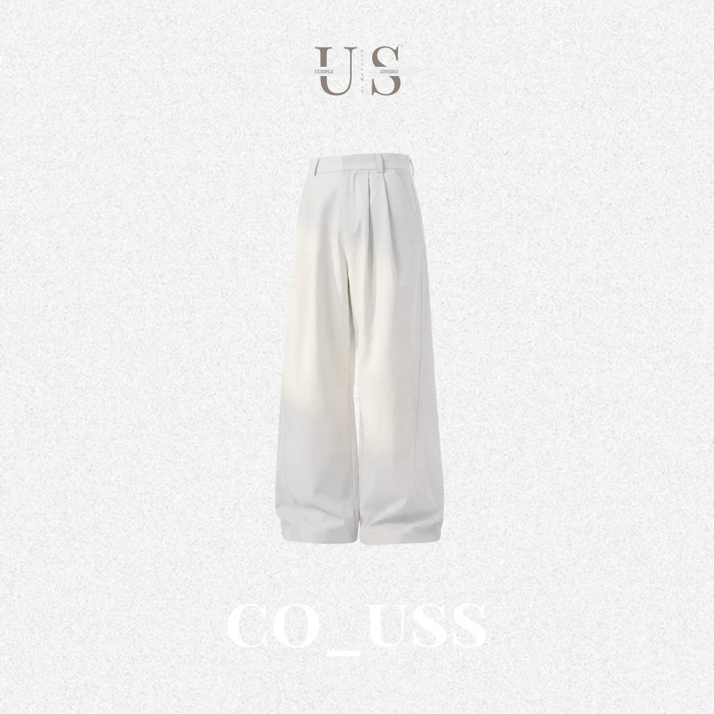P0208 AAmerican-style segmented pleated textured loose straight-leg trousers