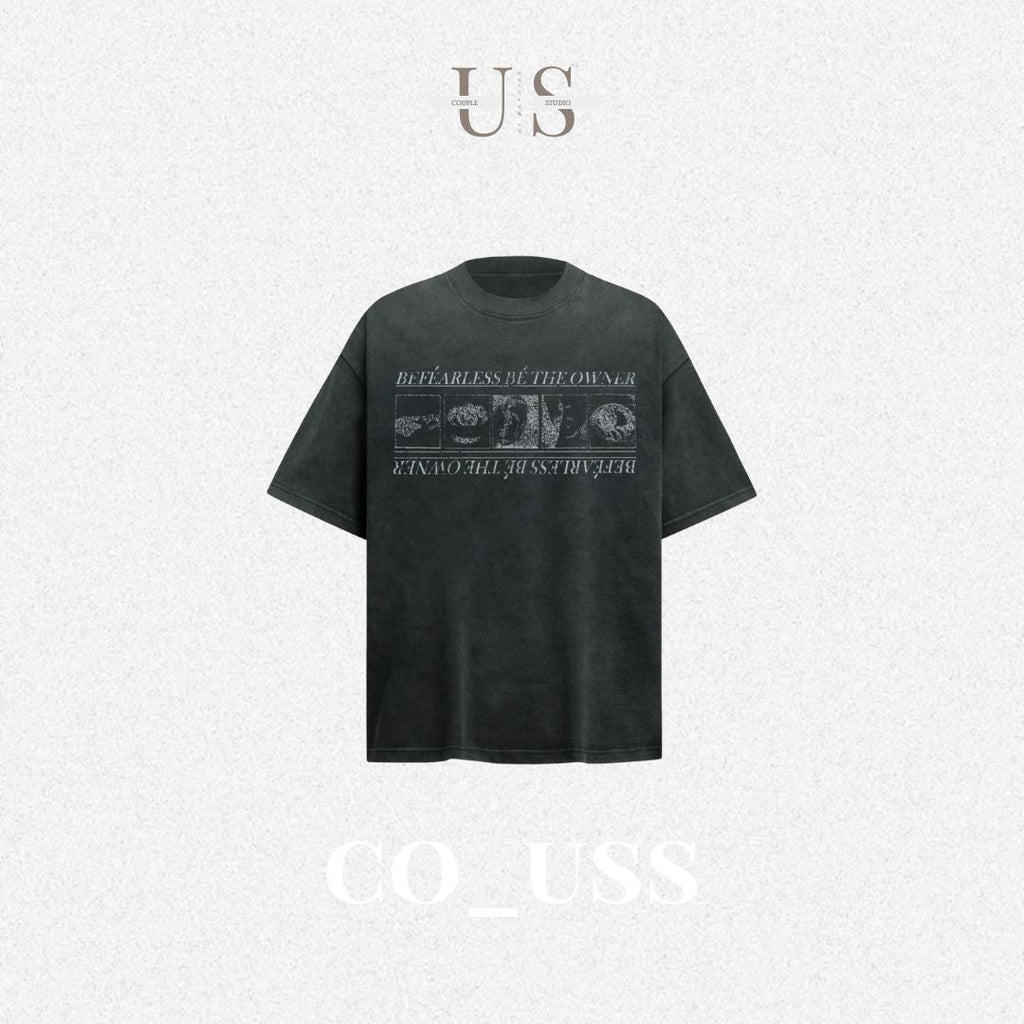 S0351 American Street Vintage Washed Old Design Loose High-end Sense Neutral Short-sleeved T-shirt
