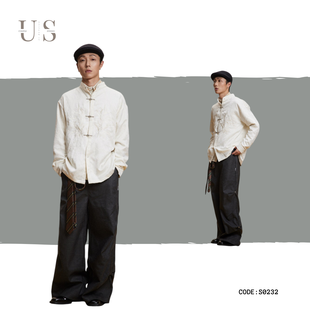 S0232 New Chinese style stand collar loose long sleeve shirt