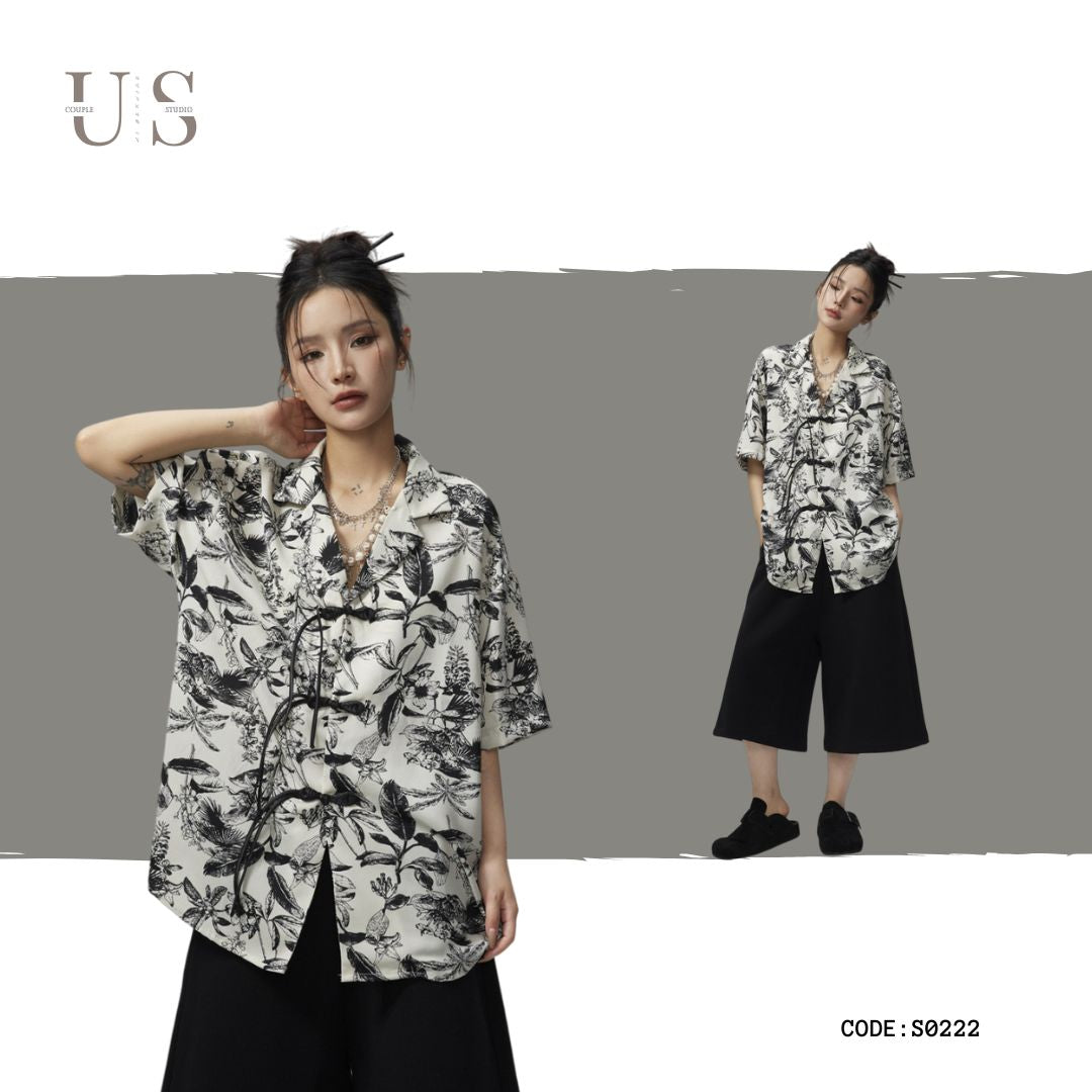 S0222 New Chinese style niche trendy brand Hawaiian retro short-sleeved floral shirt
