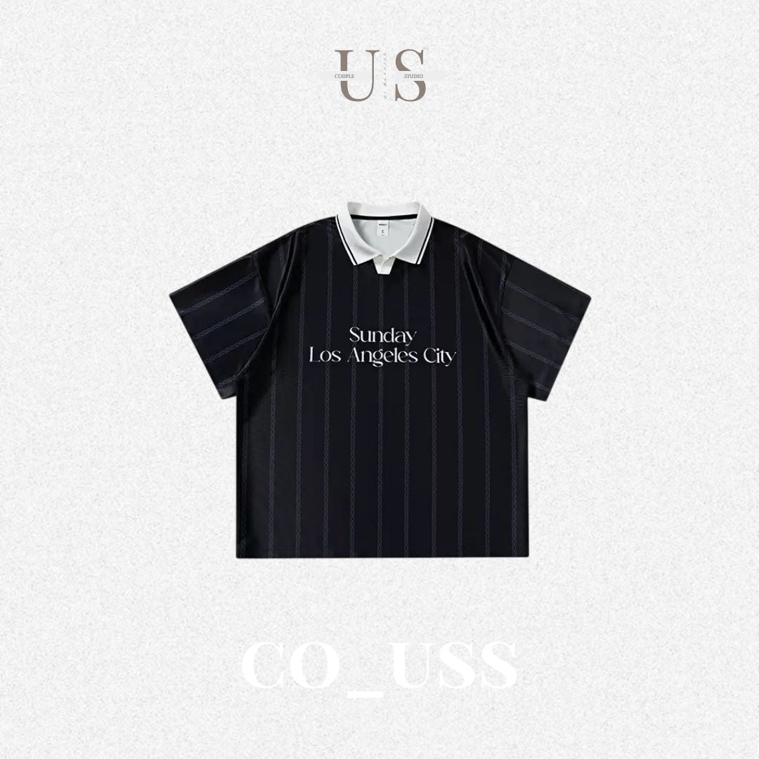 S0437 AAmerican Retro Acetate Striped Collared Short-Sleeve Polo Shirt