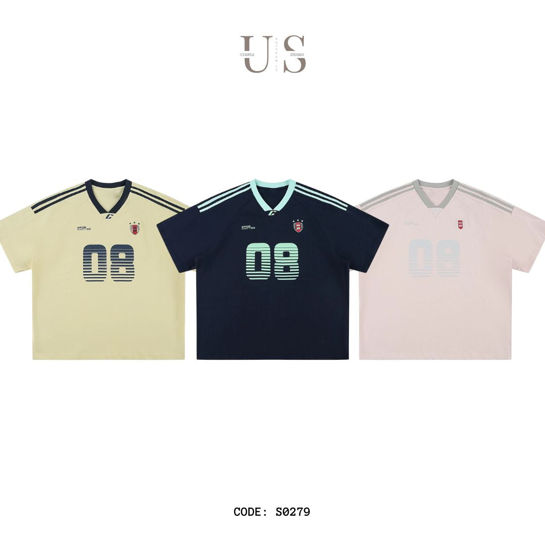 S0279 New American Retro Stripe Raglan Printed Short Sleeve T-shirt
