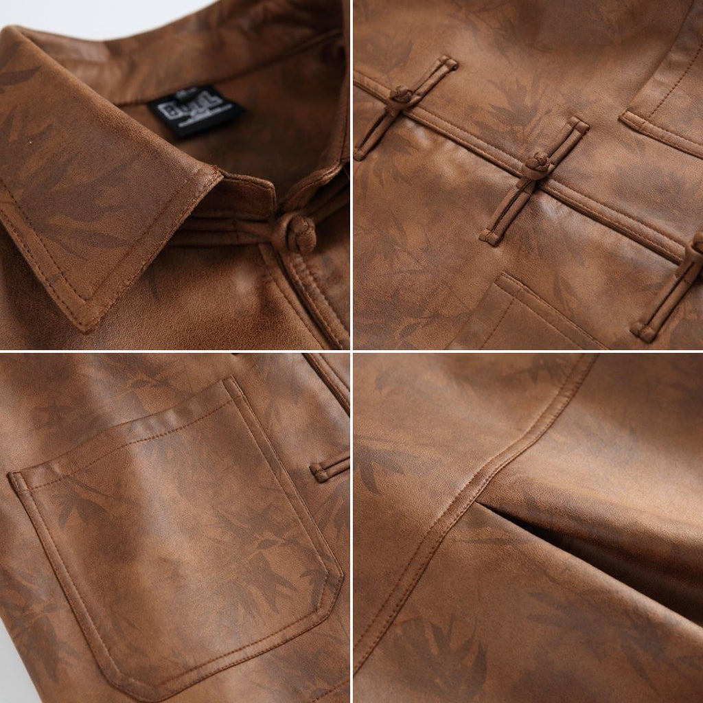 S0242 New Chinese style retro leather jacket long sleeve coat