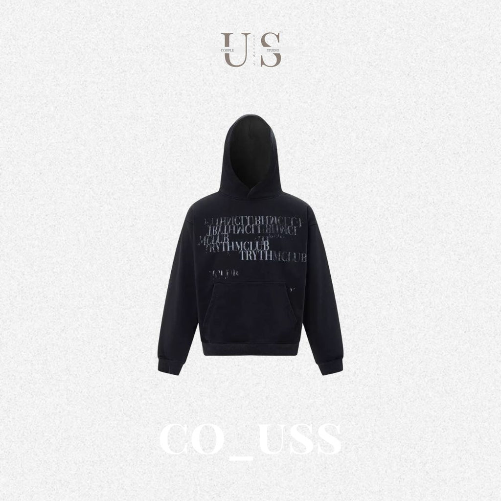 S0452 American Retro Gradient Slogan Letter Print Distressed Hooded Sweatshirt