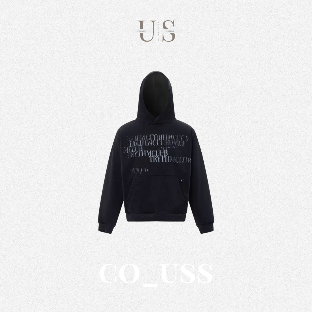 S0452 American Retro Gradient Slogan Letter Print Distressed Hooded Sweatshirt