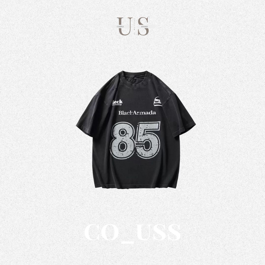 S0407 American retro letter print color-blocked short-sleeved T-shirt