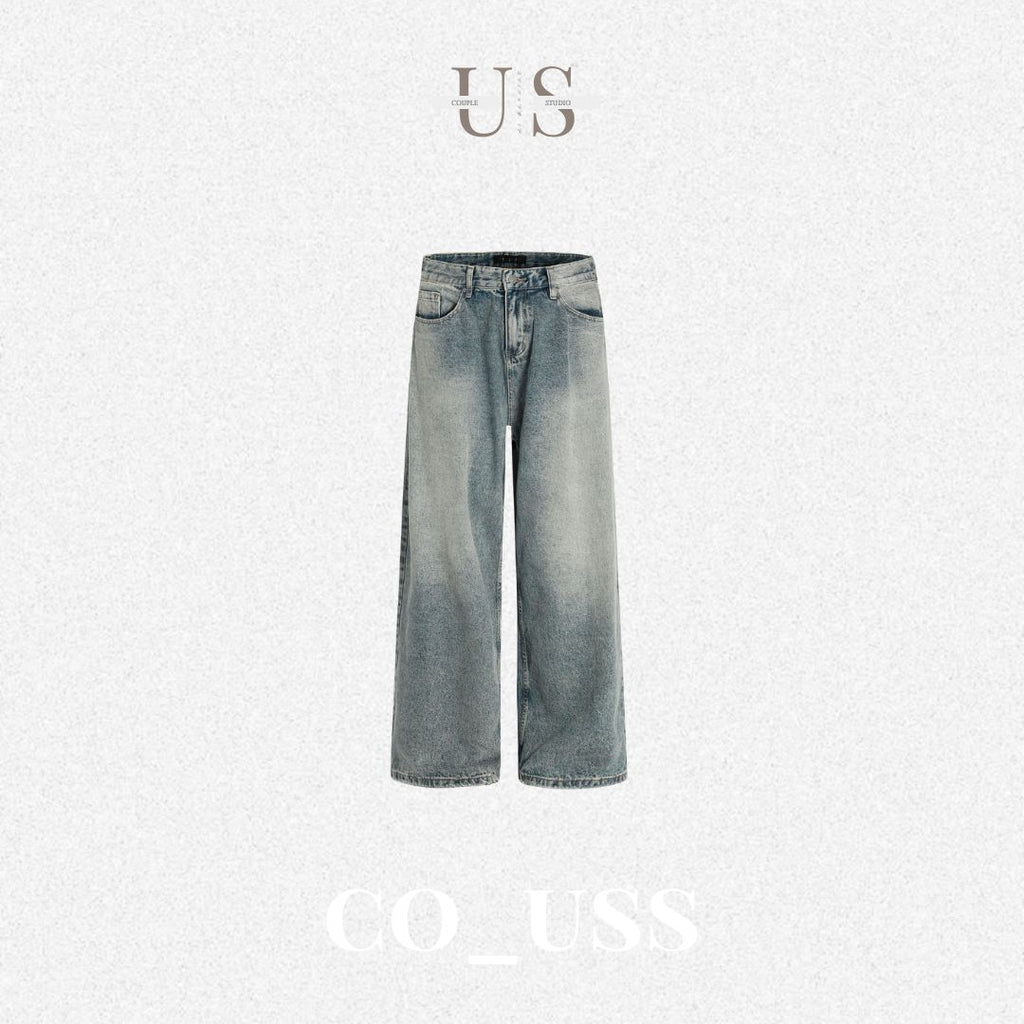 P0161 American style washed blue wide-leg slim three-dimensional oversize jeans