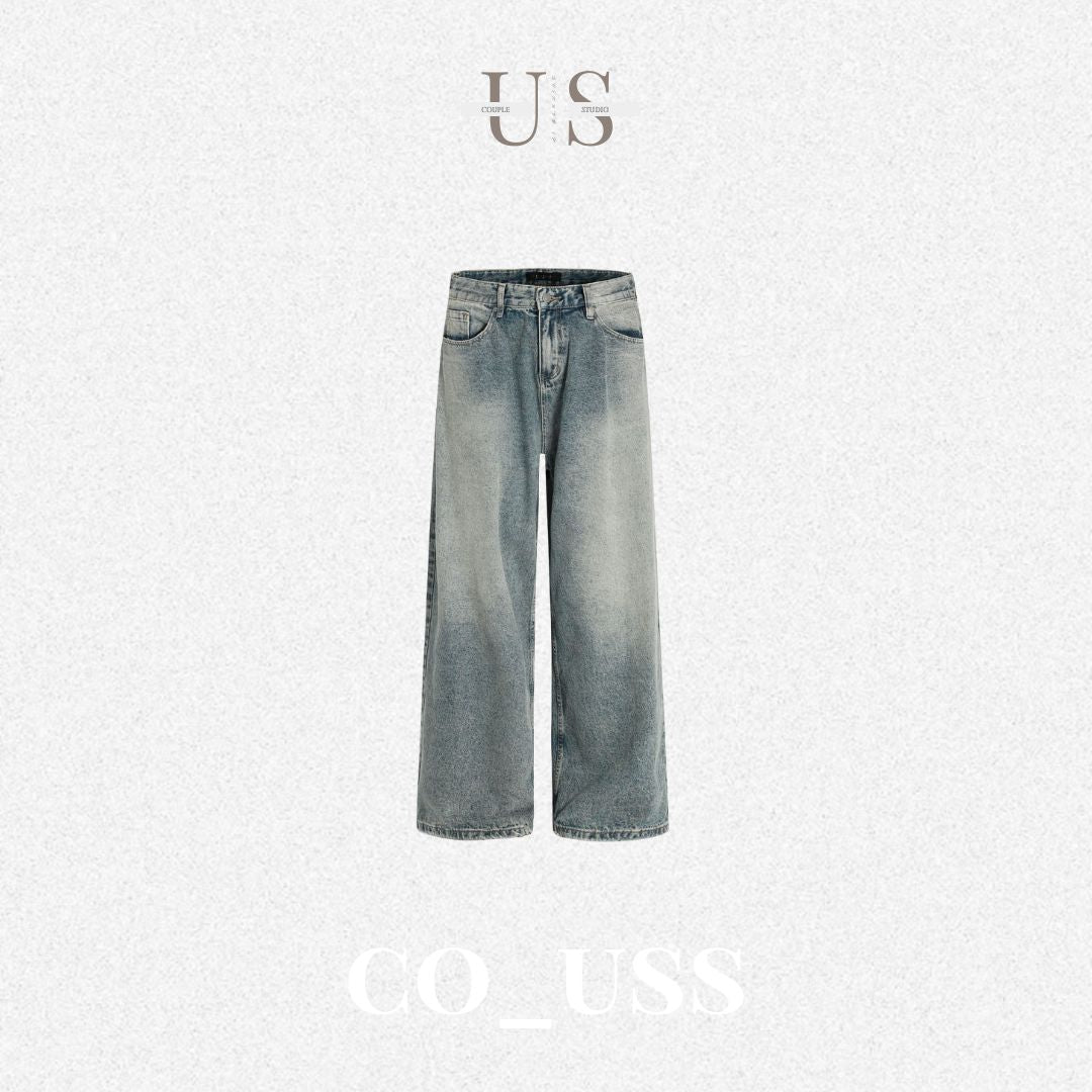 P0161 American style washed blue wide-leg slim three-dimensional oversize jeans