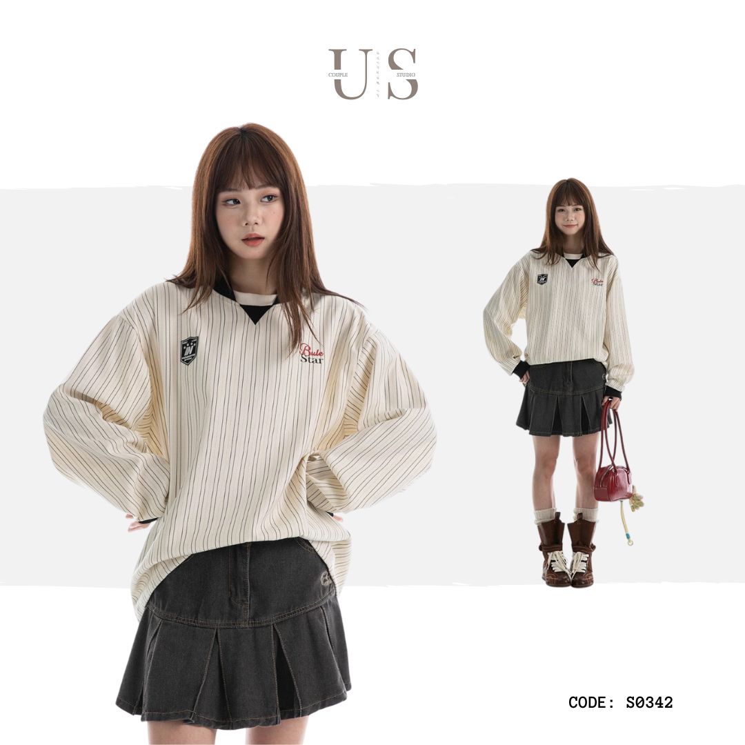 S0342 NotBrand Millennial Retro American V-neck Loose Striped Sports Jersey