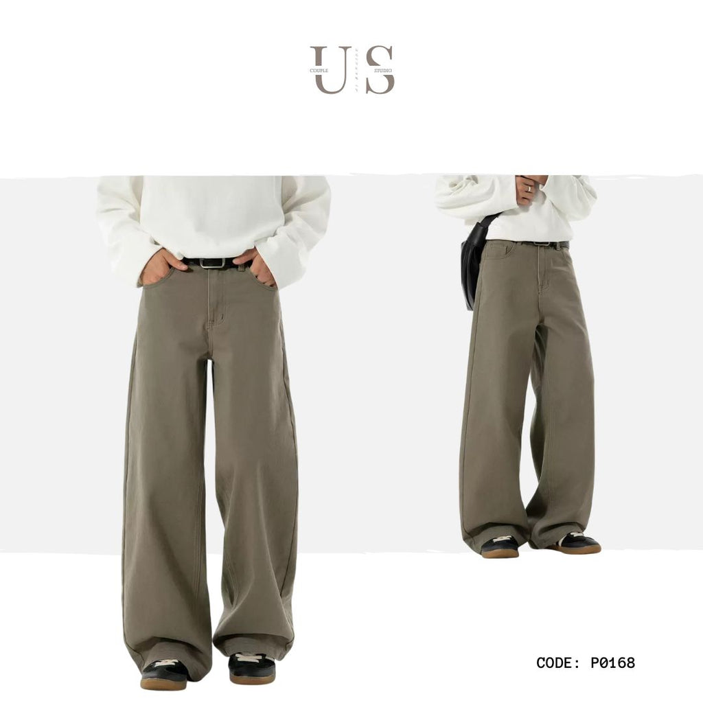 P0167 Twill Slightly Wide Loose Straight Casual Pant