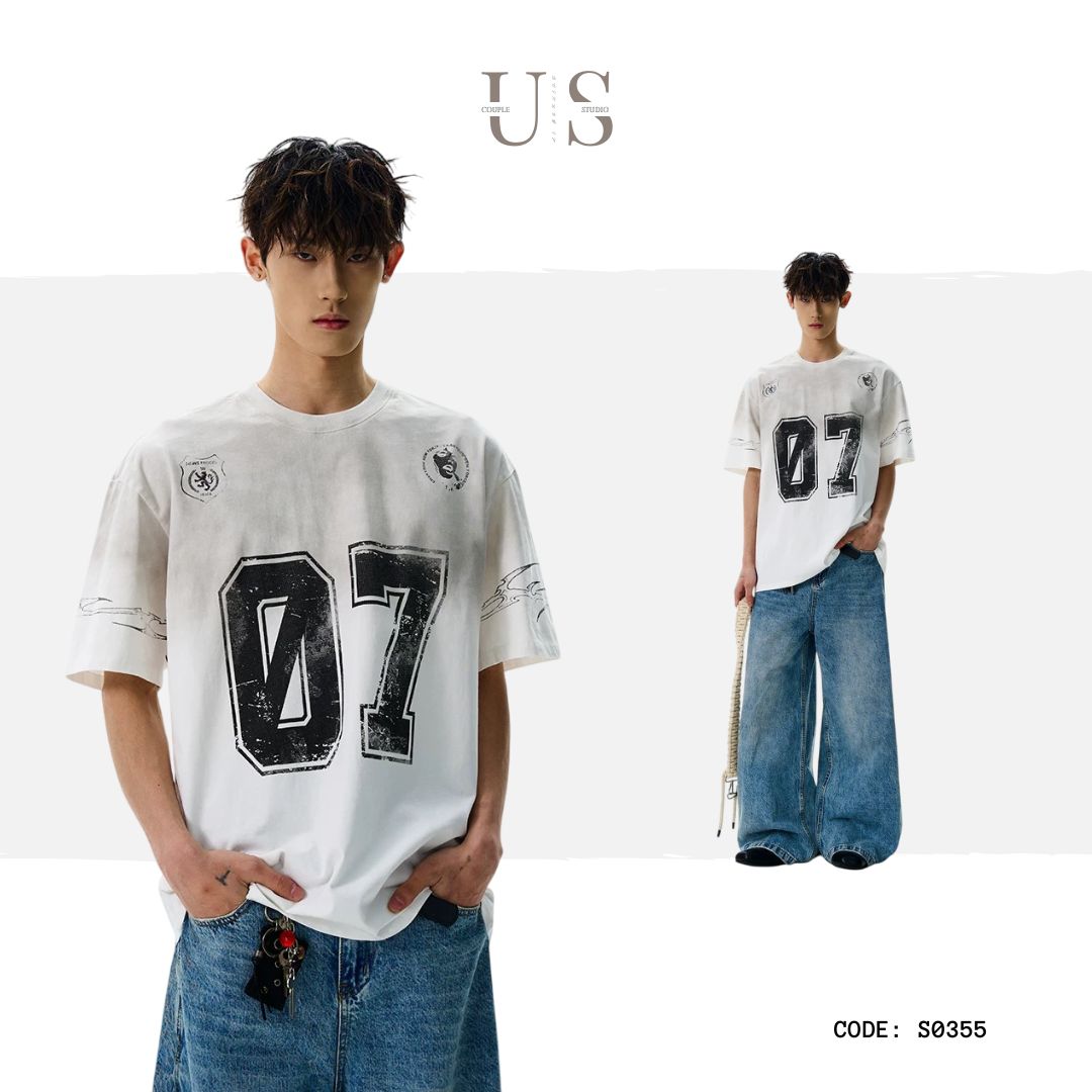 S0355 American niche design loose printed heavyweight T-shirt