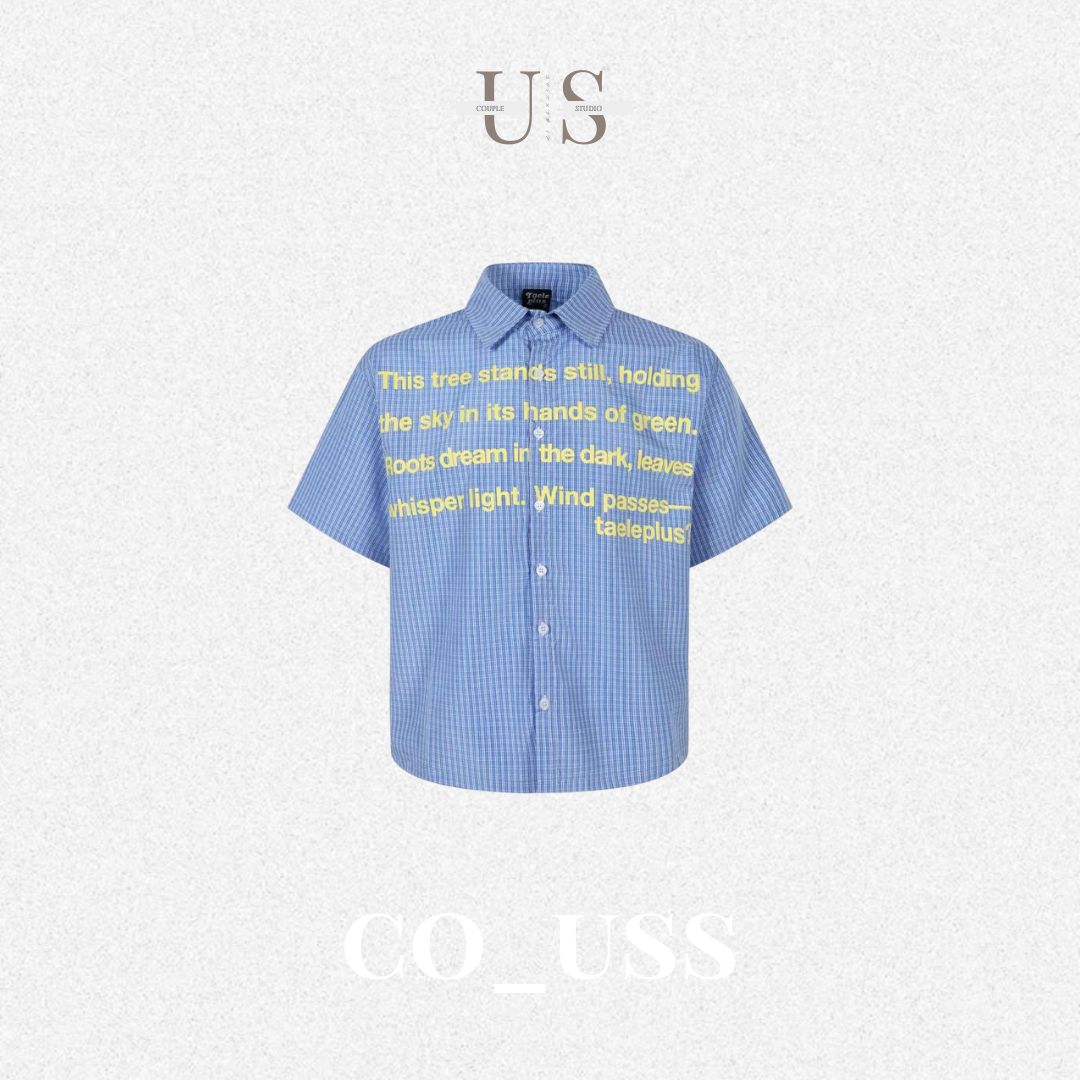 S0483 American-style plaid letter design short-sleeved shirt