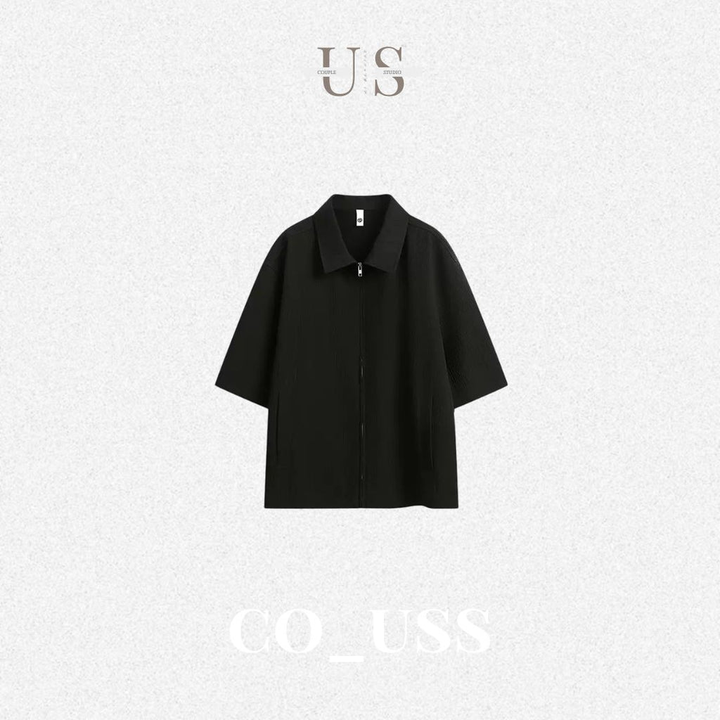 S0408 American-style textured fabric boxy short-sleeved shirt