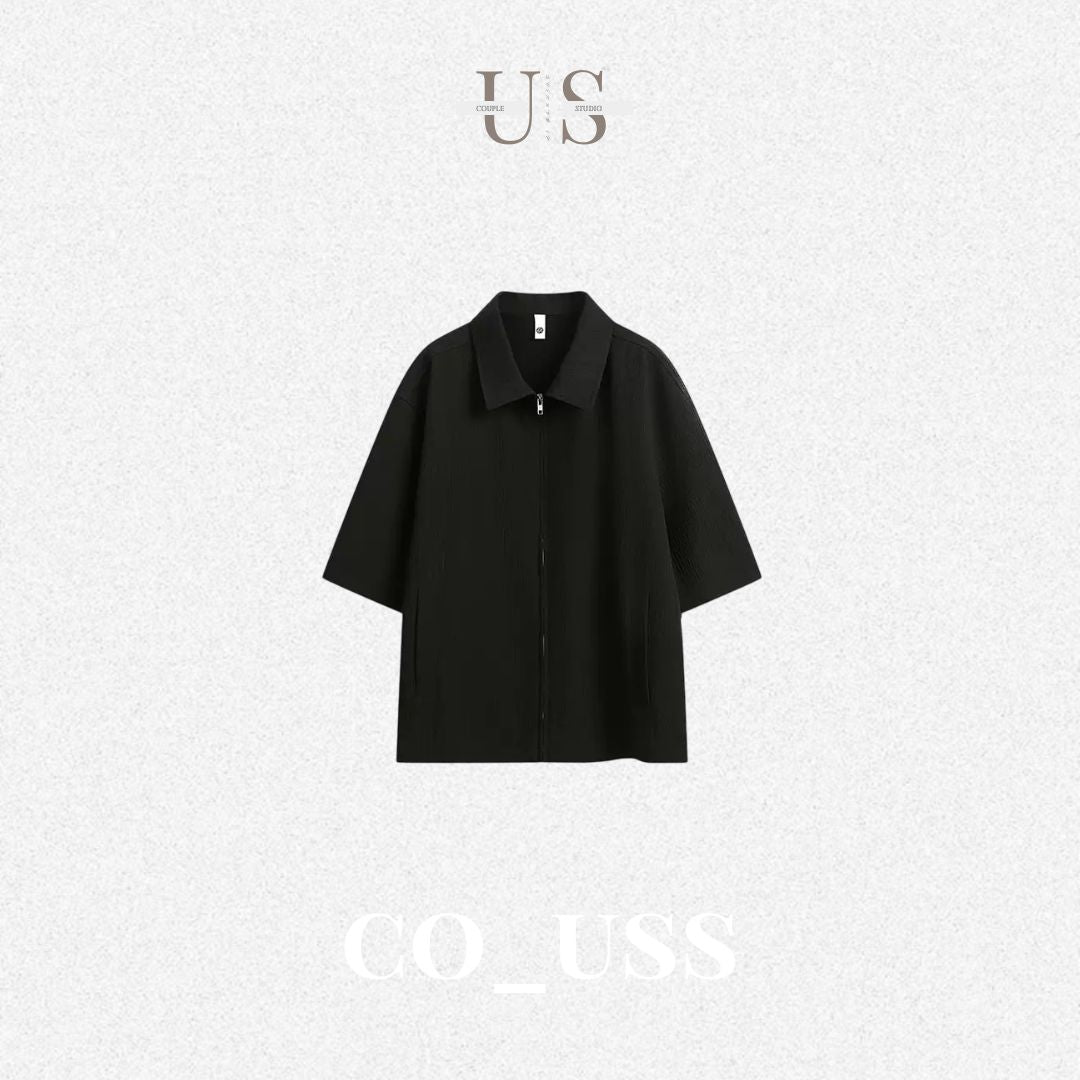 S0408 American-style textured fabric boxy short-sleeved shirt