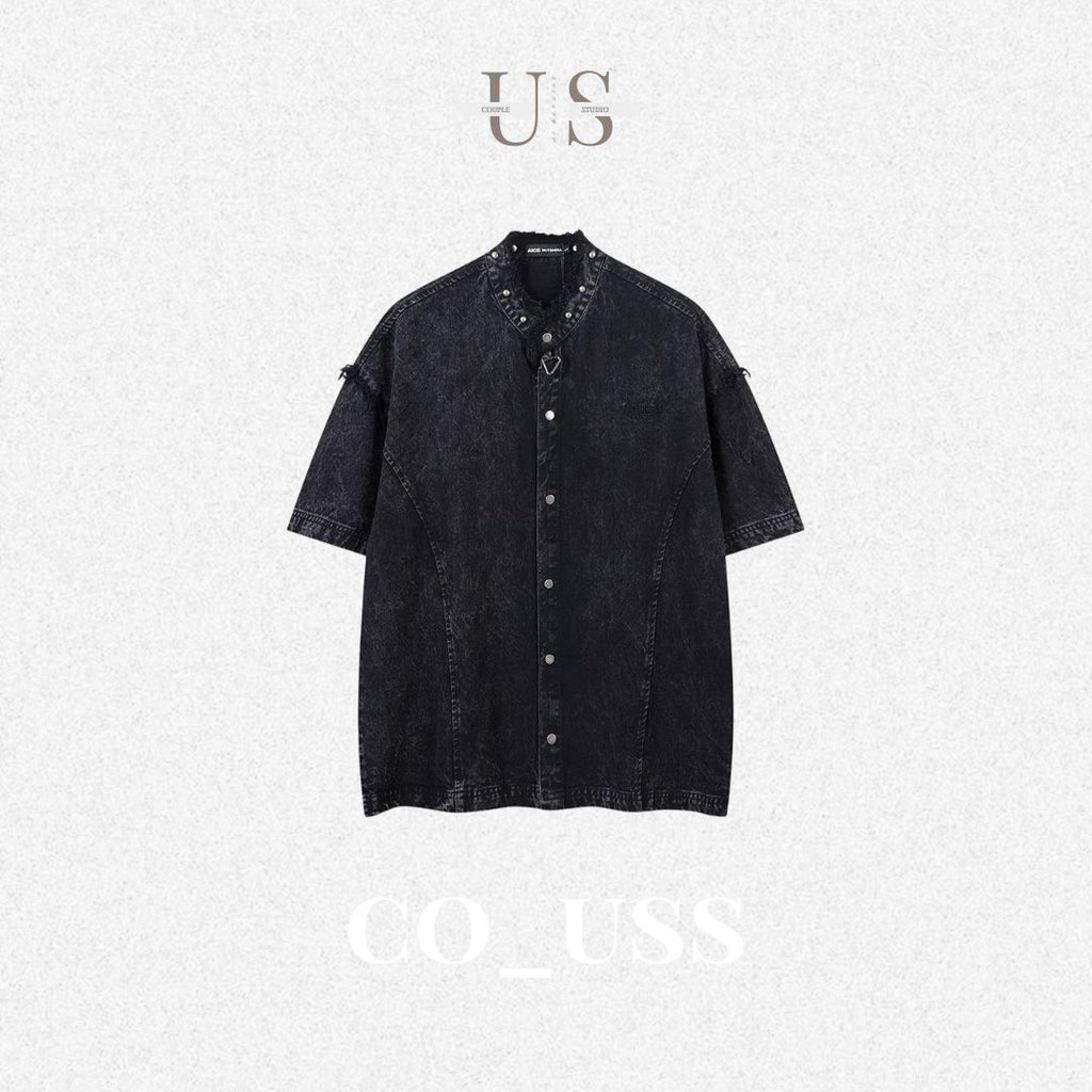 S0314 American trendy brand heavyweight street vibe ding decoration short-sleeved shirt