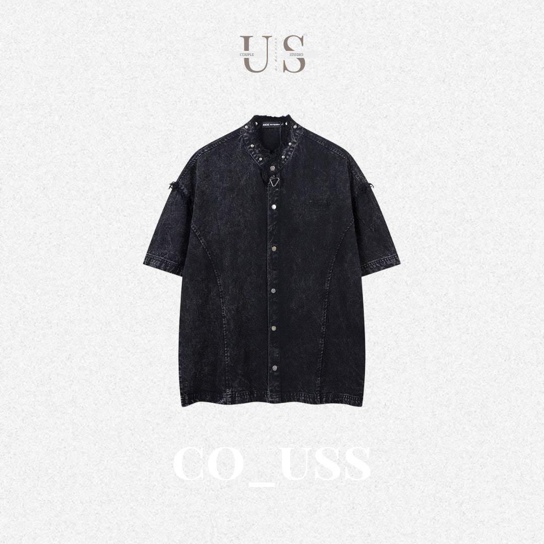 S0314 American trendy brand heavyweight street vibe ding decoration short-sleeved shirt
