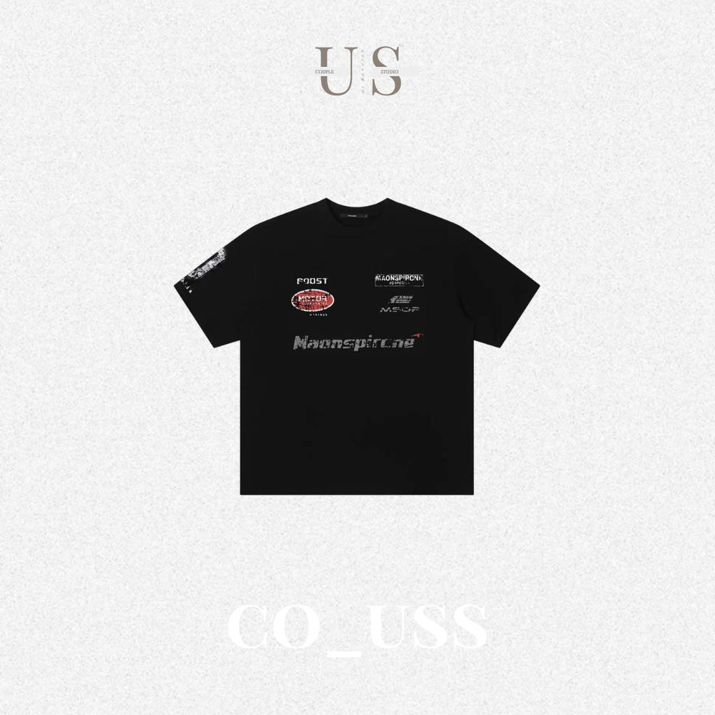 S0469 American retro trendy brand letter print racing driver loose-fitting versatile short-sleeved T-shirt