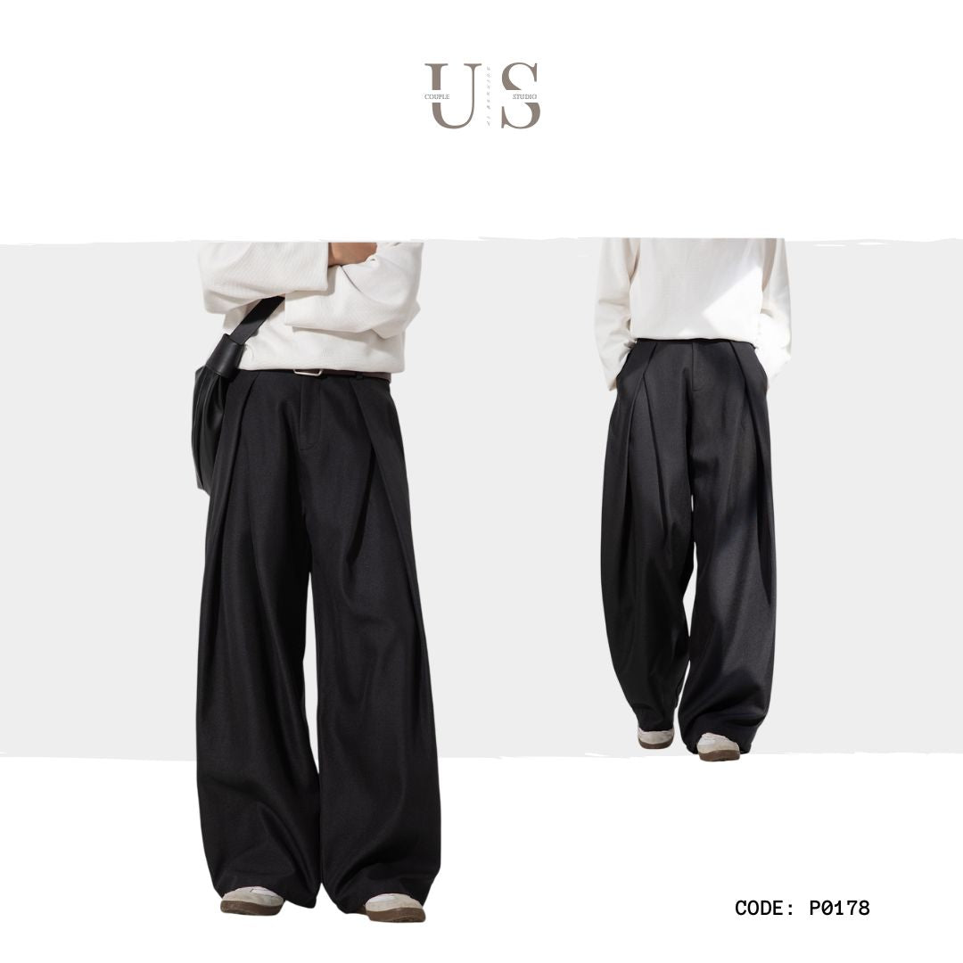 P0178 American Cross-pleated design drape loose straight casual trousers