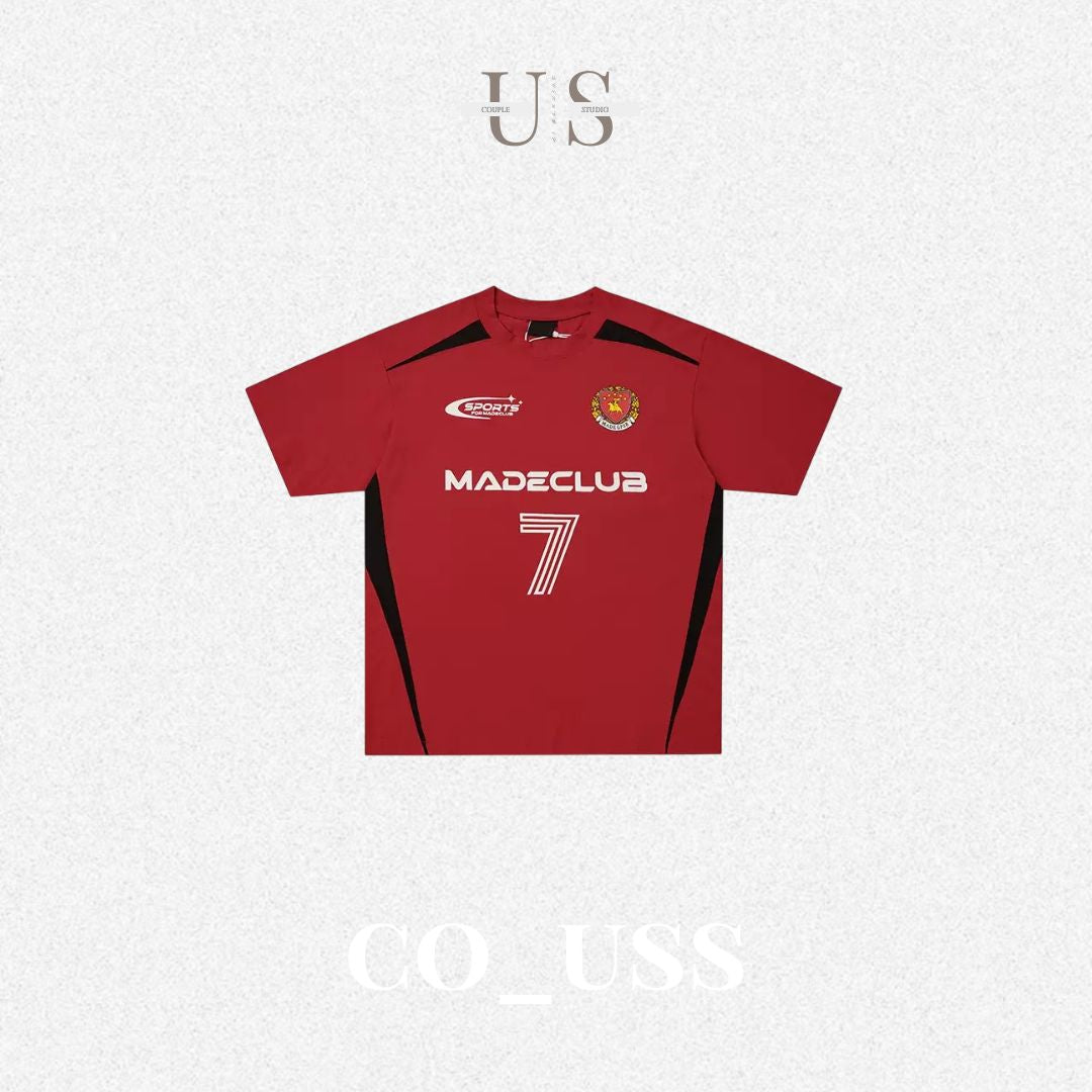 S0467 American street style color-blocked patchwork number and letter badge print crew neck short-sleeved T-shirt
