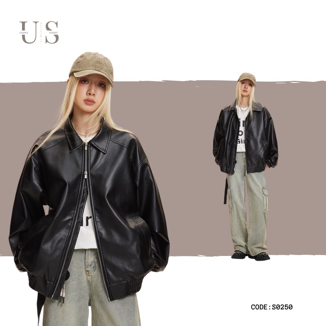 S0250 American retro handsome motorcycle PU leather jacket