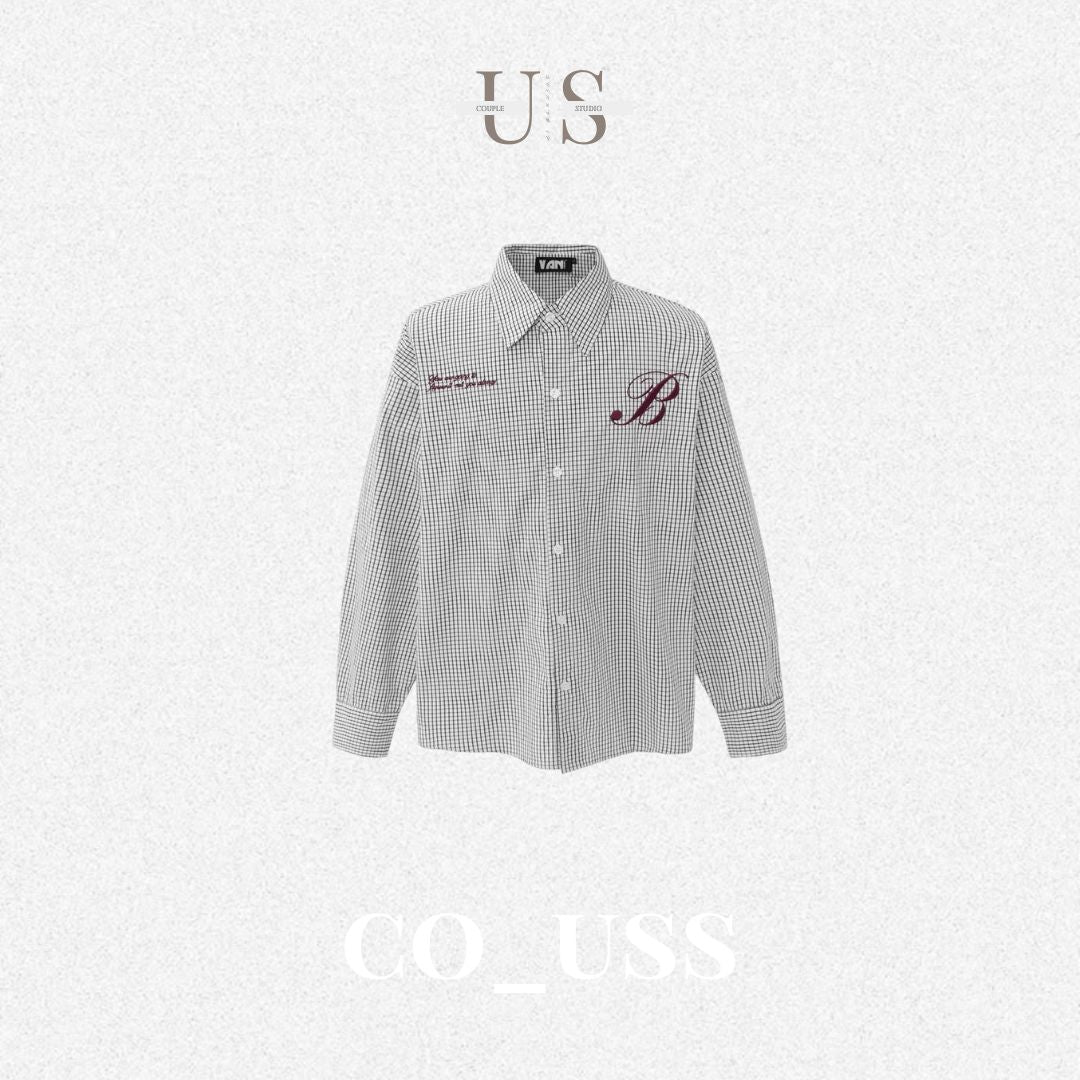 S0404 American-style niche design letter embroidered plaid collar shirt