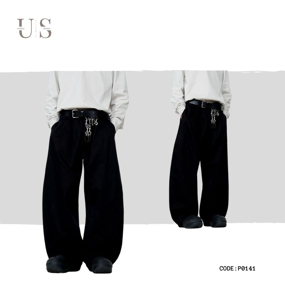 P0141 American high street button pleat three-dimensional tailoring design sense machete casual pants loose wide-leg trousers