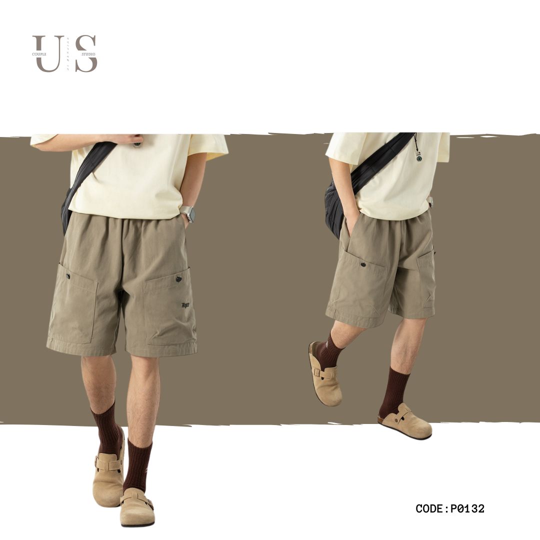 P0132 Japanese letter embroidery large pocket work shorts