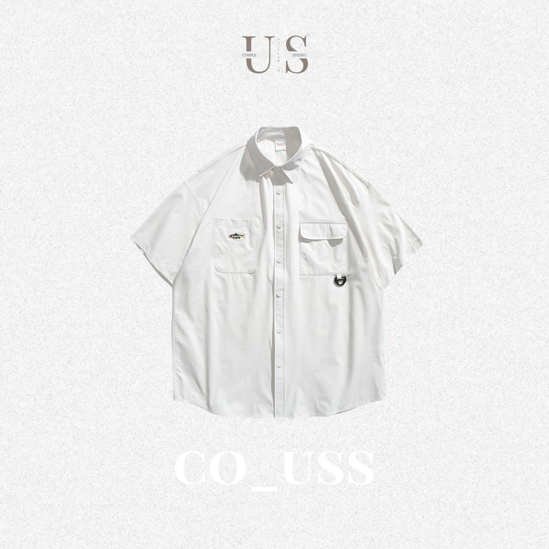 S0312 Japanese CITYBOY Retro Multi-pocket Embroidery Workwear Short Sleeve Shirt
