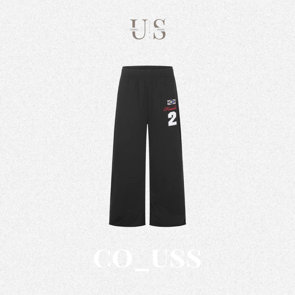 P0237 American Retro Straight Leg Personalised Embroidered Number Icons Sweatpants