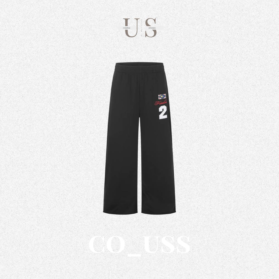 P0237 American Retro Straight Leg Personalised Embroidered Number Icons Sweatpants